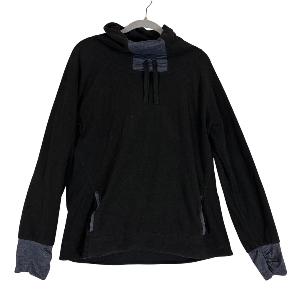 Old Navy Active Hoodie Womens Large Black Fleece Pullover Cowl Neck Thumbholes